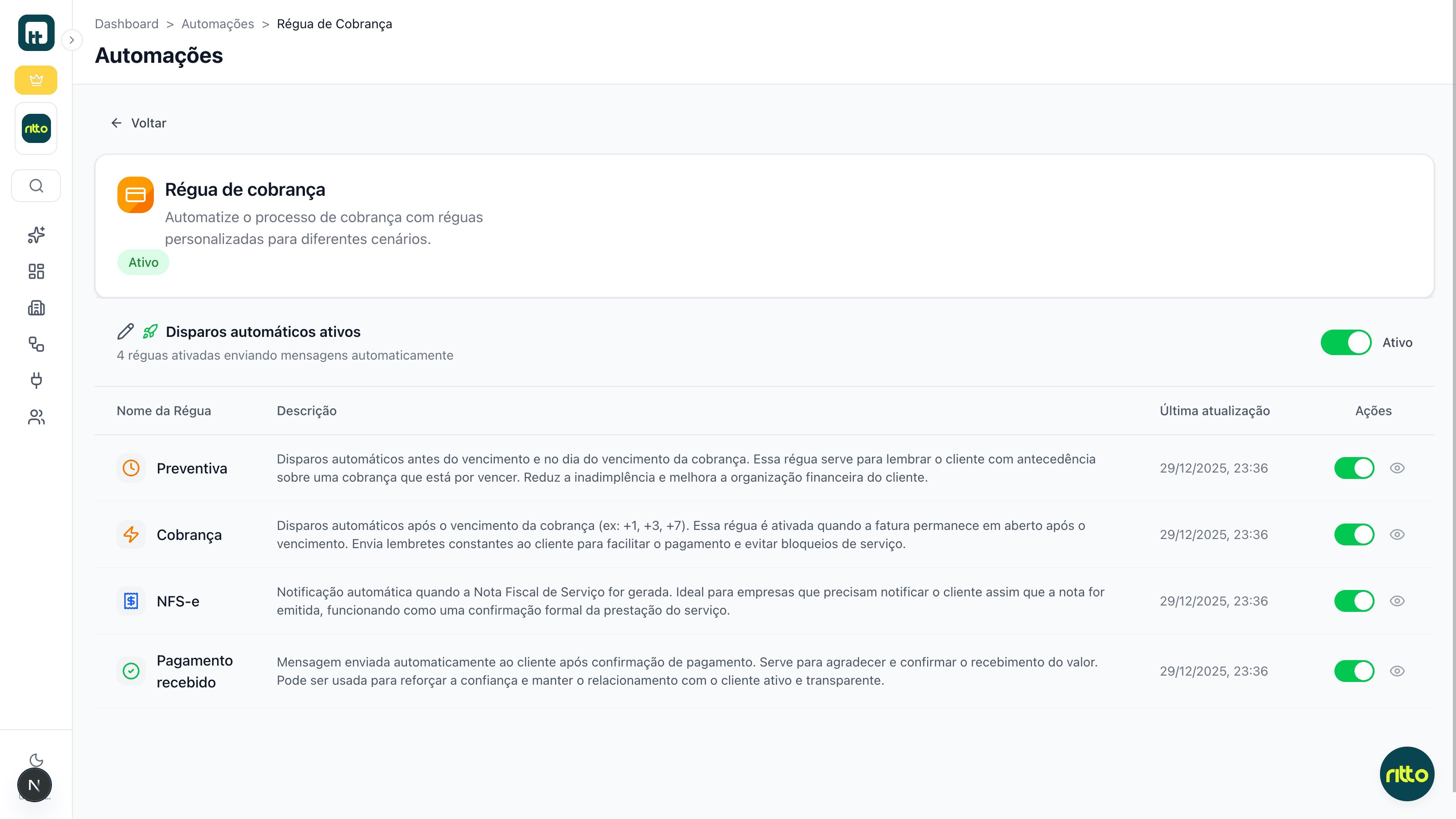 Automações e Réguas de Cobrança